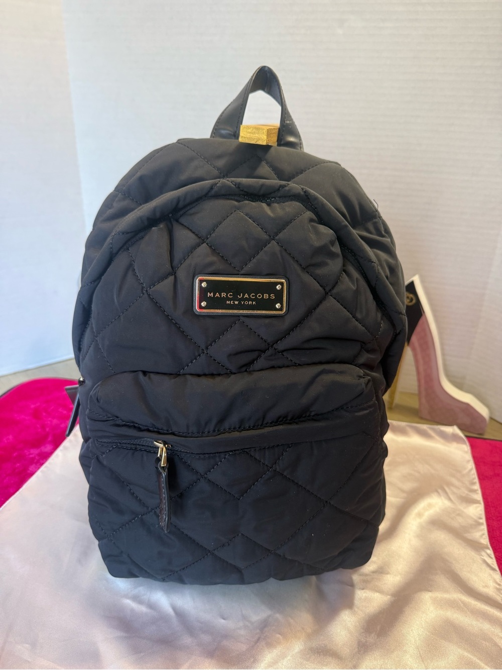 Marc Jacobs Black Quilted Nylon Backpack with Gold Hardware
